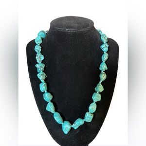 Signed Chunky Turquoise Nugget Bead Necklace Blue Green